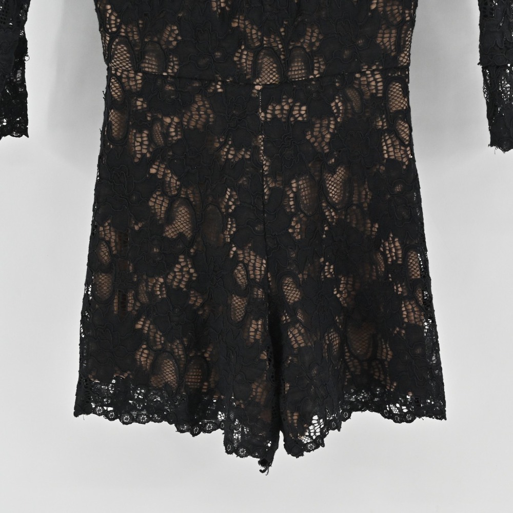 ALEXIS Womens Jing Black Lace Pattern Romper Size XS Mock Neck 3/4 Sleeve Chic - Picture 13 of 15